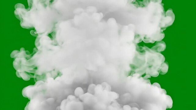 white smoke cloud explosion expanding on green screen