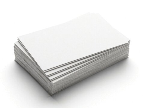 Stack of blank white index cards isolated on white background. Empty paper note cards for study, writing notes, exam preparation. Minimalist stationery pile for school, learning, mnemonic training,