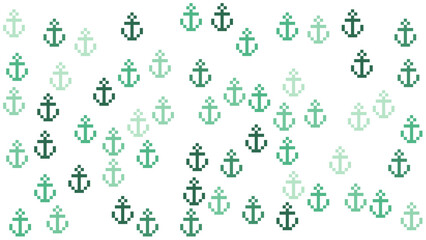 Nautical Pixel Art Green Anchors Background Pattern © Trang