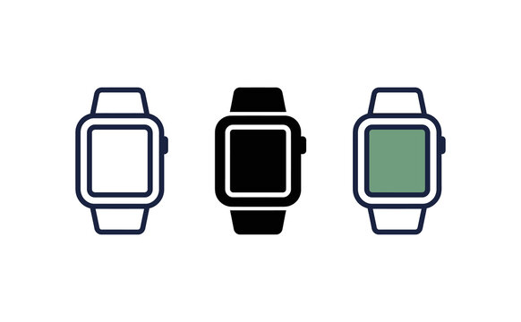 Minimalist smartwatch vector icons set showing different display styles