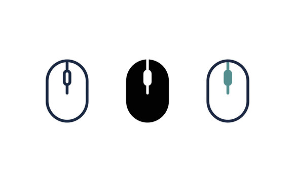 Minimalist computer mouse vector icons set in outline and solid styles on white background