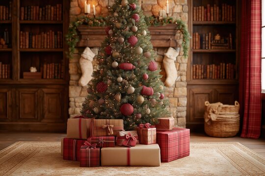 cozy christmas living room with decorated tree