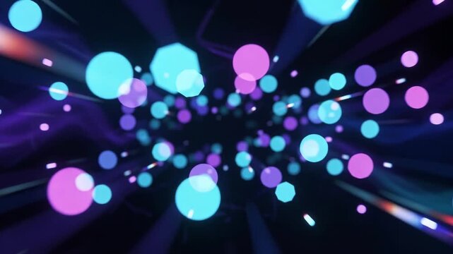 Abstract Cyan and Magenta Neon Bokeh Streams with Vibrant Cyber Light Effects for Futuristic Technology Background