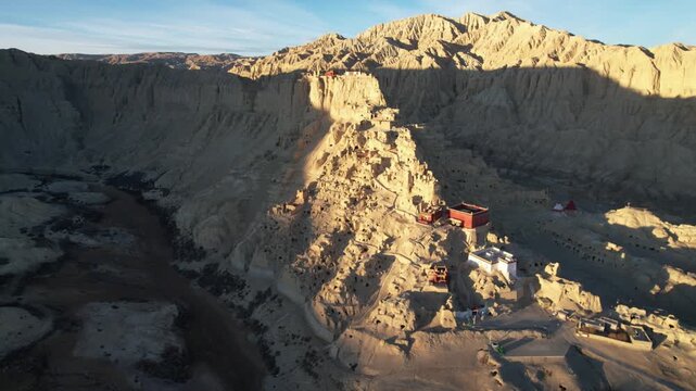 Aerial View of Guge Kingdom Ruins in Tibet at Sunrise