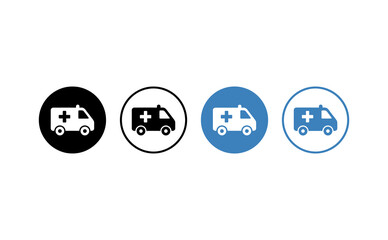 Minimalist ambulance icon set featuring medical vehicle symbols in black and blue colors © Png Art