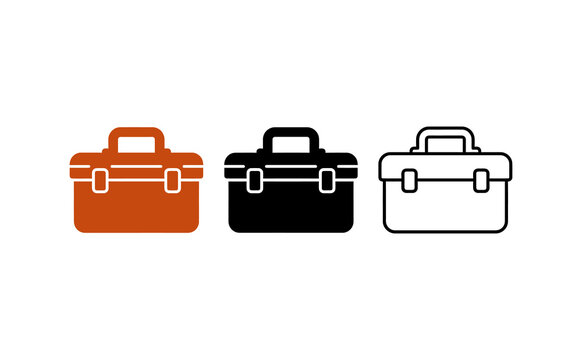 Minimalist toolbox icons set featuring orange, black, and outline vector symbols against white