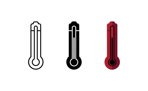 Minimalist thermometer icons featuring outline silhouette and red color variants