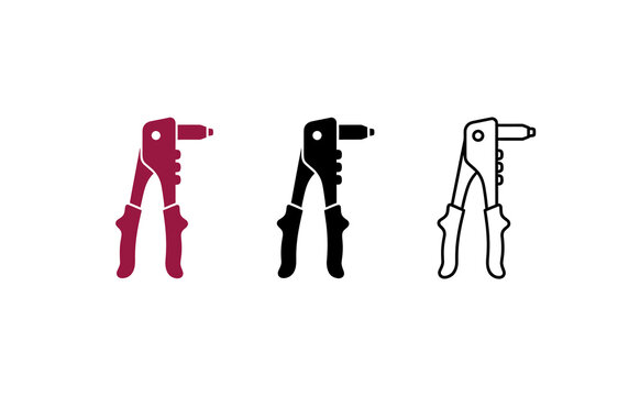 Minimalist riveter tool icon set featuring flat vector graphic style on white background