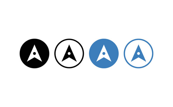 Minimalist compass arrow icons in black and blue circular style