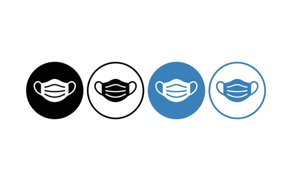 Minimalist face mask vector icon set with circular design against white background