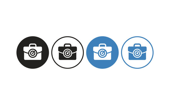 Minimalist briefcase icons featuring target symbols in blue and black colors