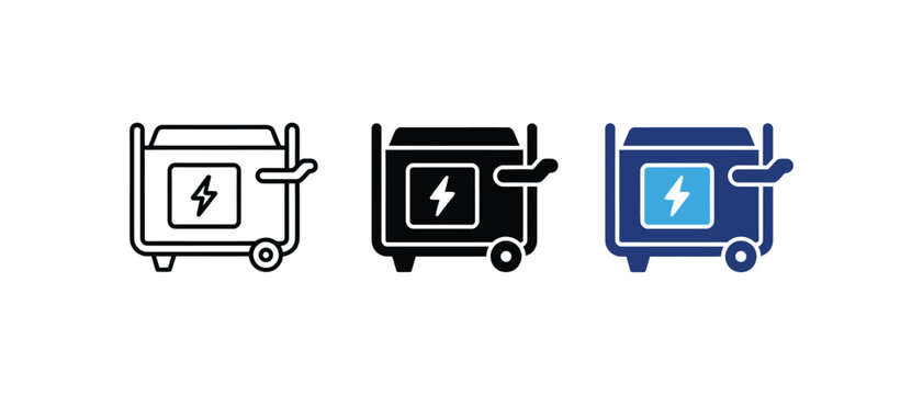 Portable electric power generator backup energy and machinery icon vector set