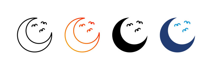 Moon, moon icon, crescent moon, full moon, night moon, lunar, lunar icon, moonlight, night sky, nighttime, celestial, celestial body, astronomy, space, outer space, cosmic, universe, galaxy. © Izzul