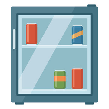 Mini fridge with canned drinks icon vector flat design isolated on white background