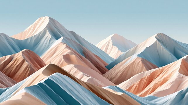 Sculpted mountain range with smooth matte clay texture in soft pastel tones