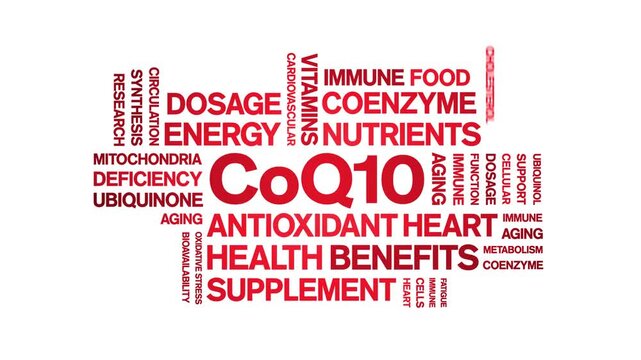 CoQ10 animated word cloud-text design animation tag kinetic typography seamless loop.