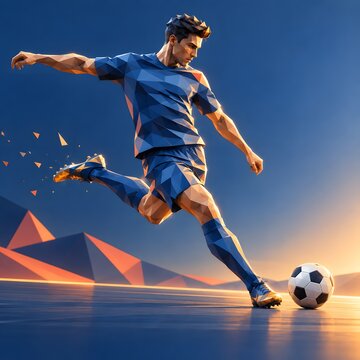 sports football low polygon player preparing a powerful kick