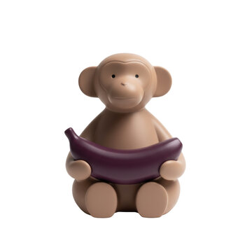 Cute 3D Cartoon Monkey Holding a Banana Isolated on a Transparent Background