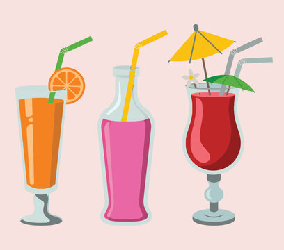 Cocktails and refreshing summer drinks editable vector illustration, colorful beverage collection for beach parties, vacation menus, bars and seasonal branding