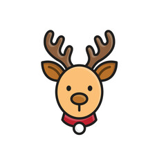 Fototapeta premium Santa Reindeer icon. natal. A friendly reindeer with large antlers, a small festive collar. Isometric design style