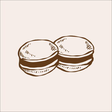 Macaroons hand drawn vector illustration. Isolated brown outline sketch. Vintage line clipart. 