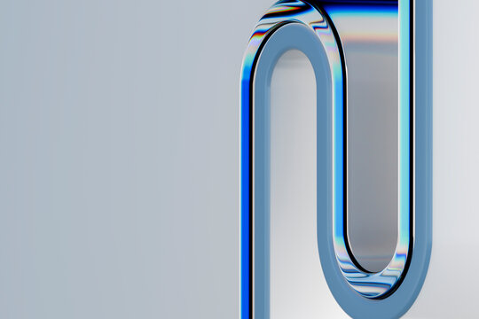 3D Transparent Glass Curve with Blue Iridescent Outline