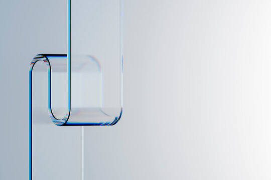3D Vertical Glass Loop with Blue Iridescent Detail and Open Space
