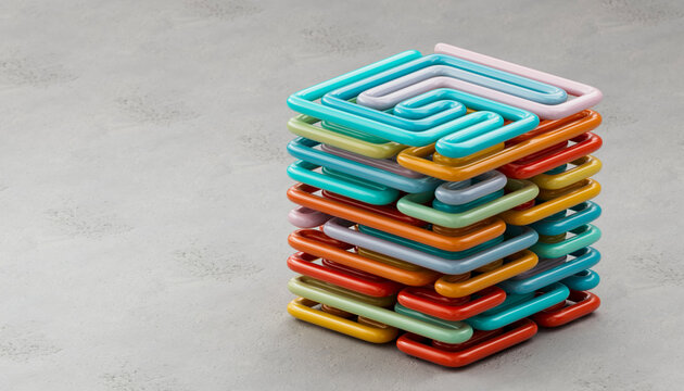 3D Colorful Abstract Maze Stack Geometry Technology Wallpaper Background
