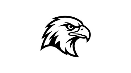 Fototapeta premium Black and white illustration of an eagle's head in profile, featuring a fierce expression and sharp details, suitable for a logo or mascot.