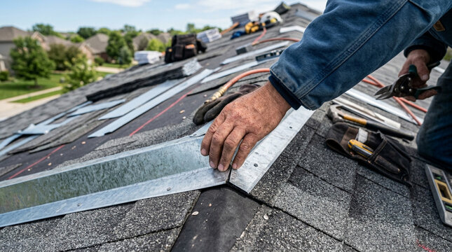 Roofs Installation Contractor Hand Sealing Metal Flashing Ridge Detail