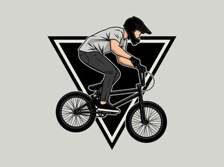 Fototapeta premium BMX Rider Vector Illustration with Geometric Triangle Background