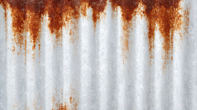 Rusty metal sheet with orange corrosion and white textured surface creating natural pattern