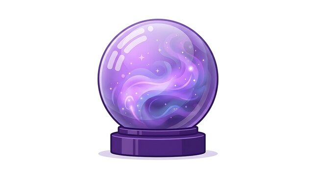 Magical purple crystal ball glowing with swirling cosmic energy isolated on a clean white background