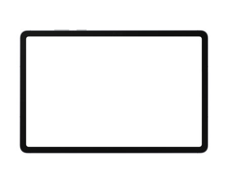 Grey tablet pc without background. Front view. No screen. Template for mockups
