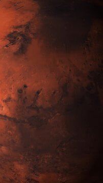 Close up view of the planet Mars rotating in deep space
