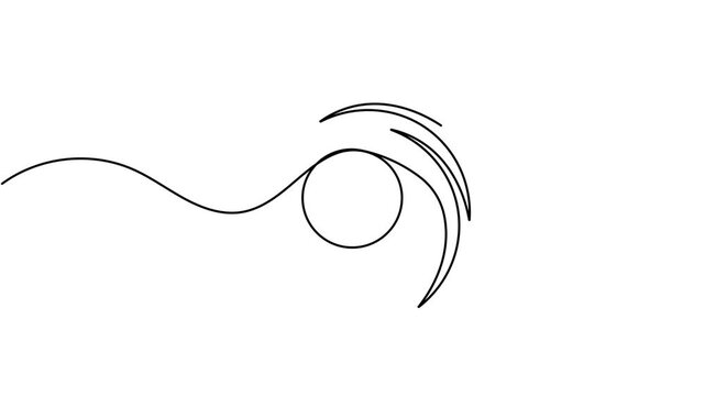 Animated of vortex hurricane icon sign continuous one line drawing on white background minimalist single art spin of typhoon and cyclone symbol animation