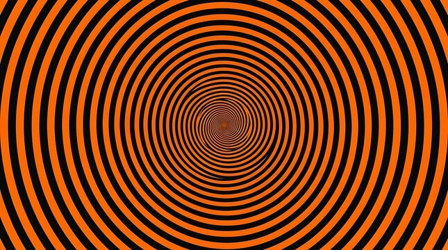 Hypnotic spiral pattern featuring vibrant orange and deep black circular lines in digital art style