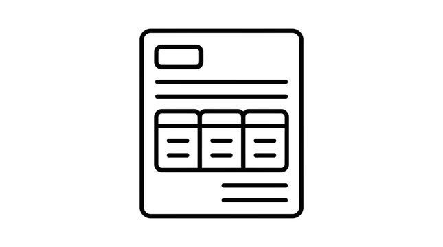 Document Icon with Tables and Text, Isolated on Transparent Background