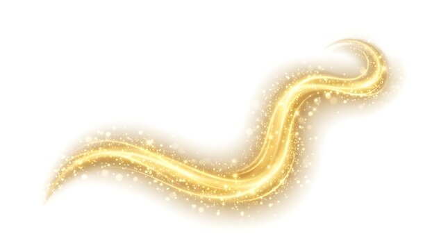 Abstract golden light wave with sparkling glitter particles isolated on a white background for magical design effects and festive decorative elements