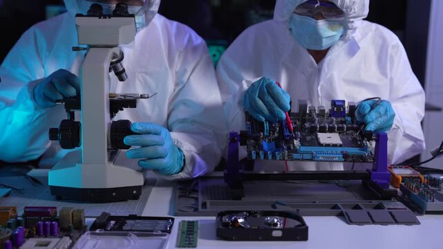 High-tech semiconductor microchip processing unit on circuit board, modern CPU technology for AI, computer hardware and electronic component concept.