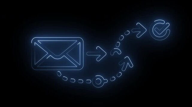 Neon Blue Email Delivery Flow Message Routing and Sent Verification Motion Graphic