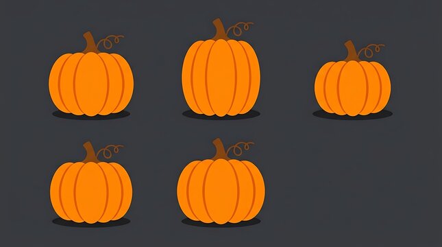 Vibrant orange pumpkins arranged in neat rows set against a clean dark grey minimalist background design