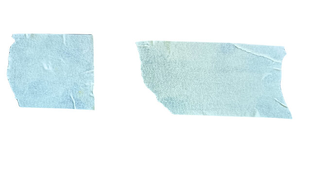 Two pieces of pale blue torn paper with naturally irregular edges and visible fibrous texture