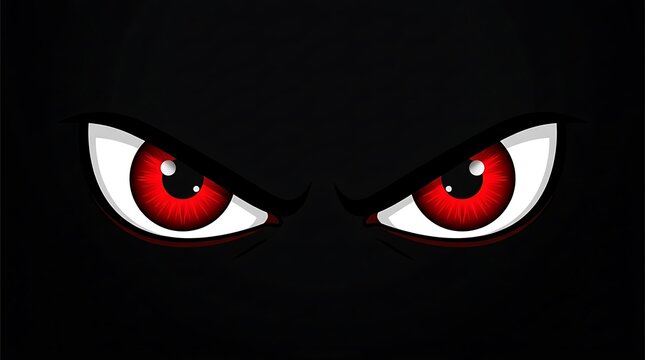 Glowing red eyes staring intensely from deep dark shadows representing anger or a spooky horror creature
