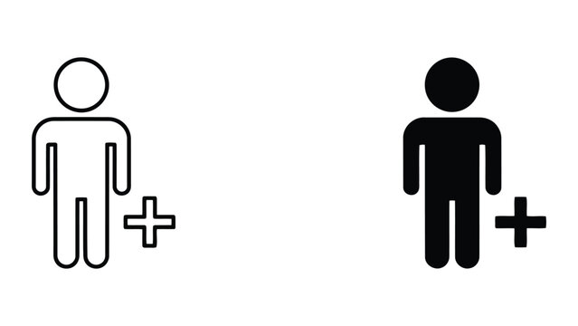 User profile with plus symbol icon in outline and solid black vector for management