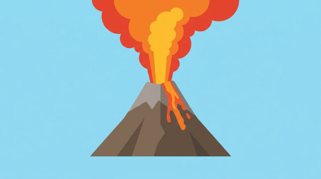 Erupting Volcano with Lava and Ash Cloud - Geography and Geology Illustration