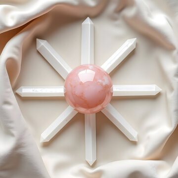 Crystal healing grid with rose quartz and clear quartz points