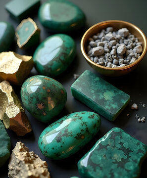 Malachite and Pyrite Stones with Incense Ash