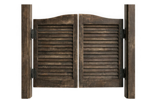 Rustic wooden swinging saloon doors isolated on transparent background