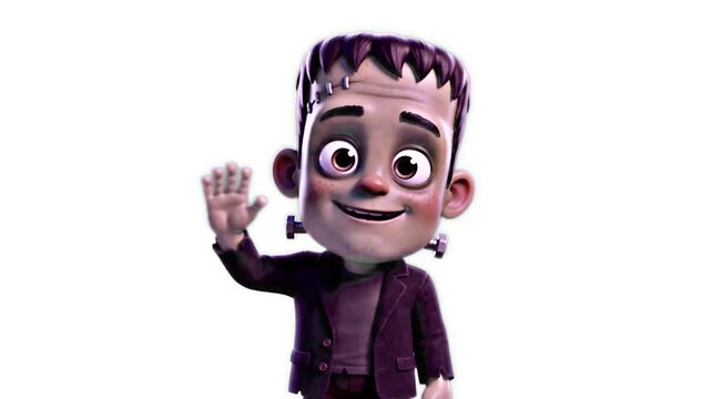 Cute Frankenstein Monster Waving Halloween Animation